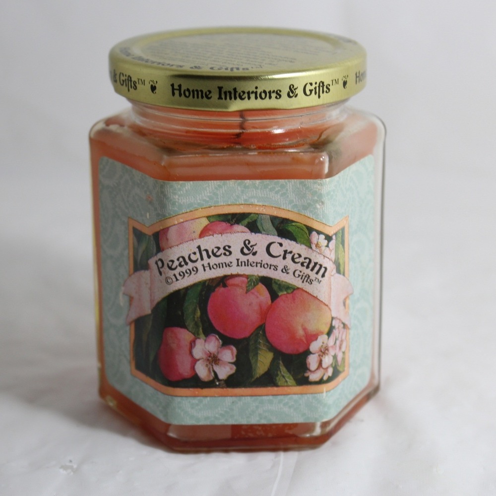 Vtg 1999 Home Interiors &Gifts Peaches & Cream Candle Jar 7.5 oz New Retired NOS